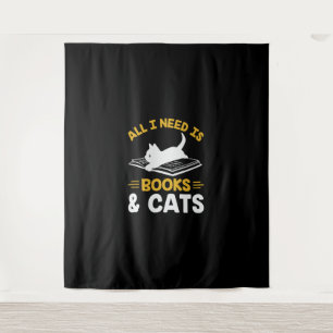 Alles, was ich brauche, sind Bücher und Katzen Wandteppich