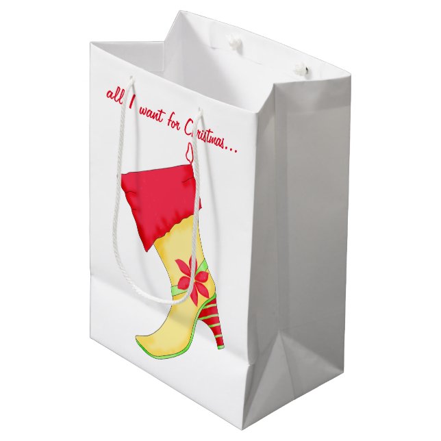 Alles, was ich für Weihnachten Poinsettia Strumpf  Mittlere Geschenktüte (Vorderseite Schrägansicht)