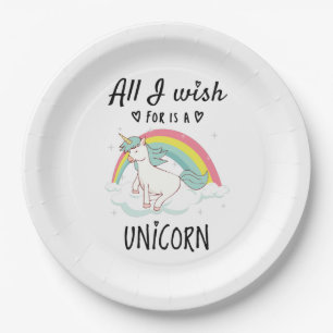 Alles, was ich mir wünsche, ist ein Einhorn Pappteller