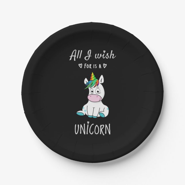 Alles, was ich mir wünsche, ist ein Einhorn Pappteller (Vorderseite)