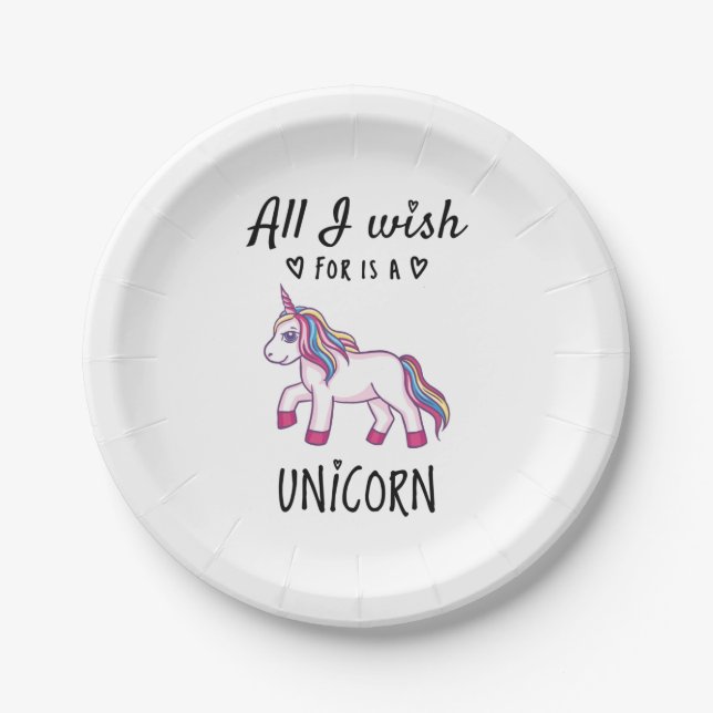Alles, was ich mir wünsche, ist ein Einhorn Pappteller (Vorderseite)