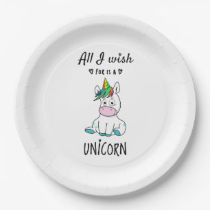 Alles, was ich mir wünsche, ist ein Einhorn Pappteller