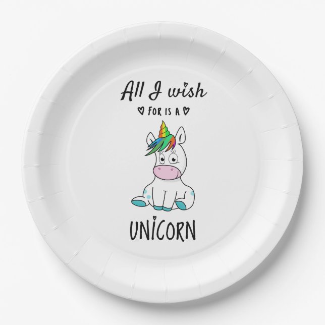 Alles, was ich mir wünsche, ist ein Einhorn Pappteller (Vorderseite)