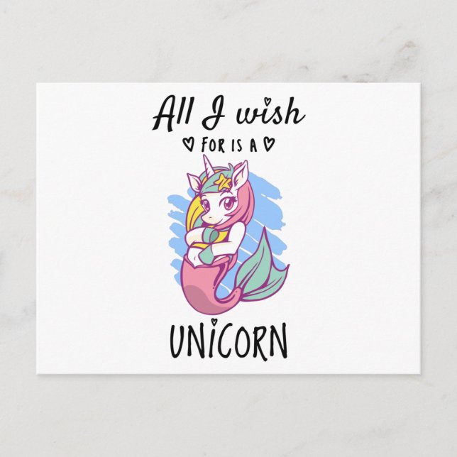 Alles, was ich mir wünsche, ist ein Einhorn Postkarte (Vorderseite)