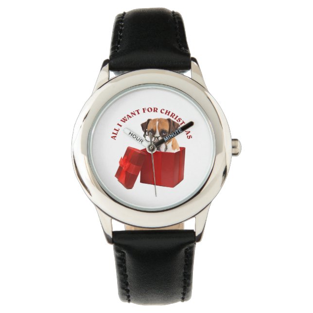 Alles, was ich Weihnachts-Boxer mit Brille Funny D Armbanduhr (Vorderseite)