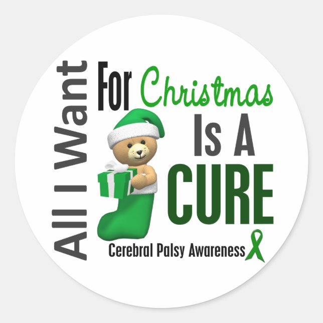 Alles, was ich zu Weihnachten Cerebral Palsy Gewol Runder Aufkleber (Vorderseite)