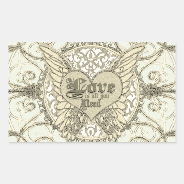 Alles was Sie brauchen ist Liebe mit Angel Wings & Rechteckiger Aufkleber (Vorderseite)