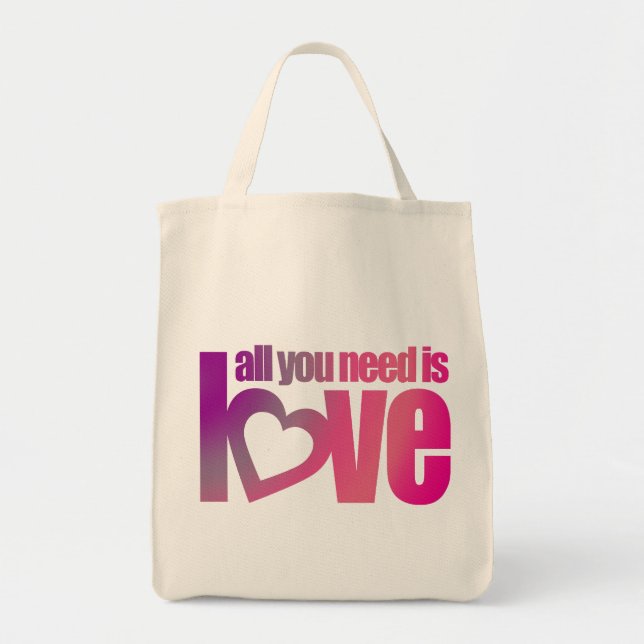 Alles, was Sie brauchen, ist Liebe pink lila Grafi Tragetasche (Vorne)