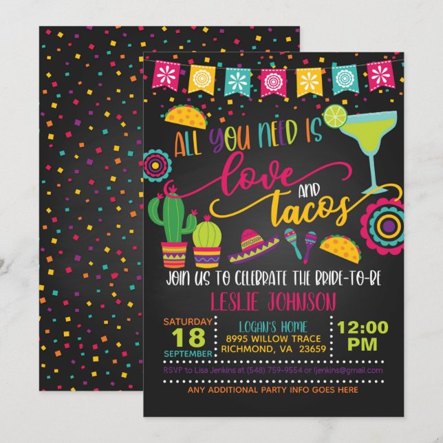 Alles was Sie brauchen ist Liebe & Tacos Einladung (Vorne/Hinten)