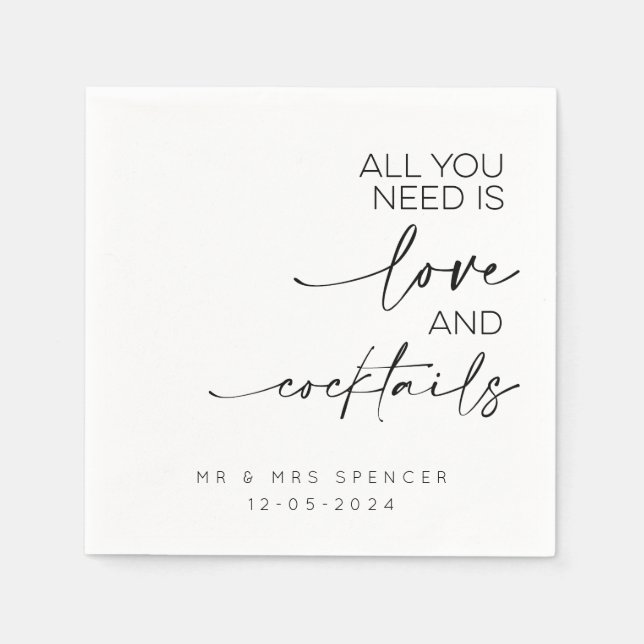 Alles was Sie brauchen ist Liebe und Cocktails Serviette (Vorderseite)