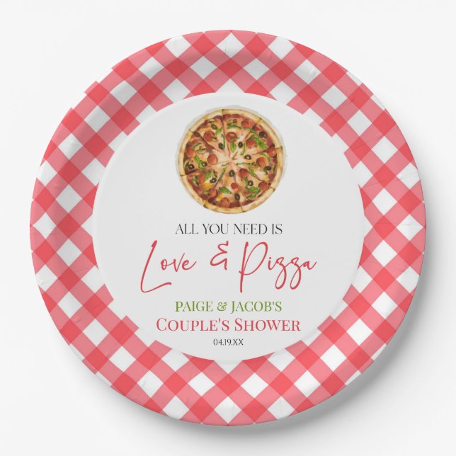 Alles, was Sie brauchen, ist Liebe und Pizza Paare Pappteller (Vorderseite)