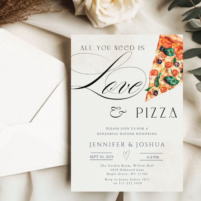 Alles was Sie brauchen ist Liebe und Pizza Probe D Einladung (All You Need is Love and Pizza Rehearsal Dinner Invitation)