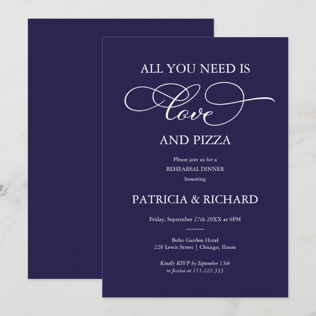Alles was Sie brauchen ist Liebe und Pizza Probe D Einladung (Vorne/Hinten)