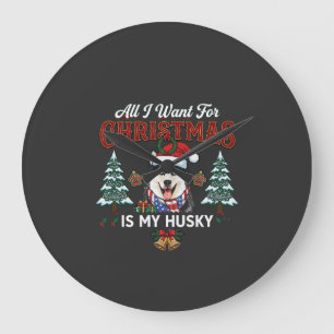 Alles was Weihnachten will ist Husky-Hund im Weihn Große Wanduhr