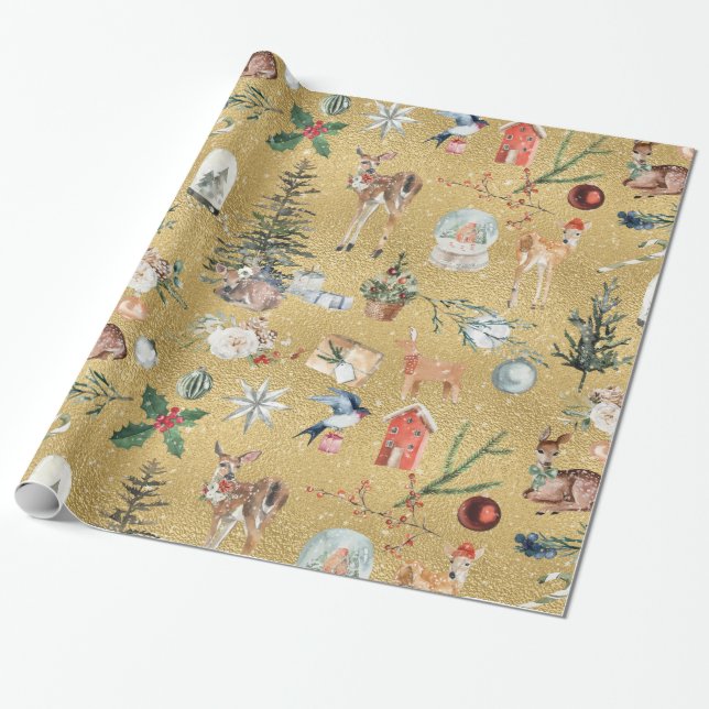 Alles Weihnachts Rentier Gold Ripple Geschenkpapier (Ungerollt)