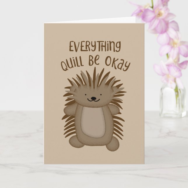 Alles wird gut Niedlicher Cartoon Porcupine Karte (Orchidee)