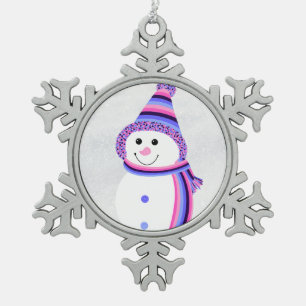 Allesexual Pride Snowman Snowperson Pink Lila Schneeflocken Zinn-Ornament