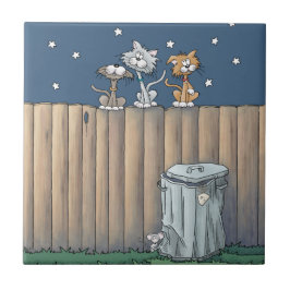 Alley Cats auf einem Zaun Keramik Tile Fliese