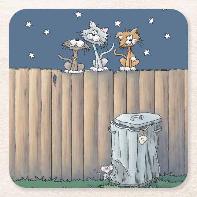 Alley Cats auf einem Zaunpapier-Untersetzer Rechteckiger Pappuntersetzer (Vorderseite)