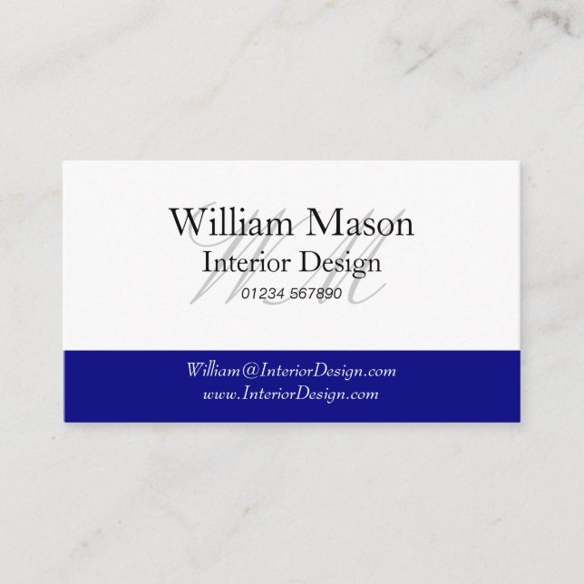 Allgemeine Blue & White Monogram Business Card Visitenkarte (Vorderseite)