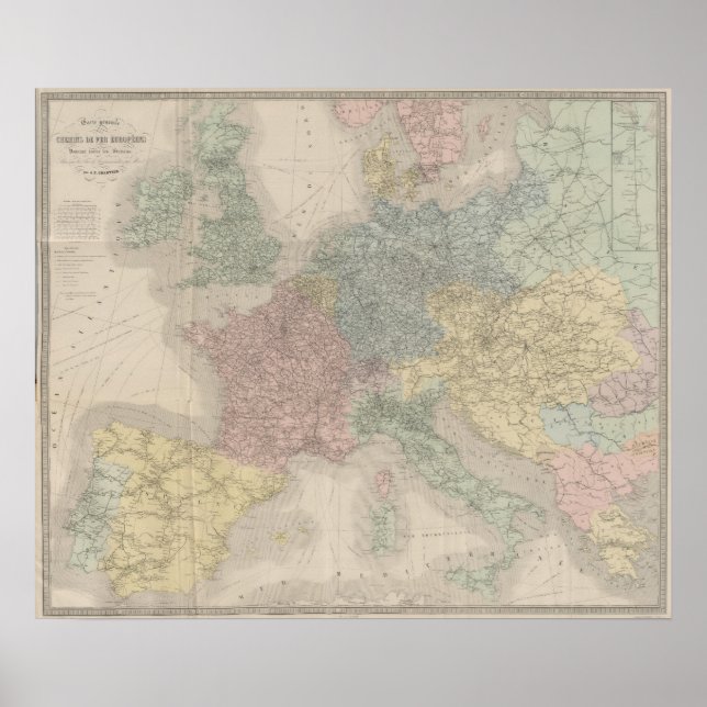 Allgemeine Karte der Europäischen Eisenbahnen Poster (Vorne)