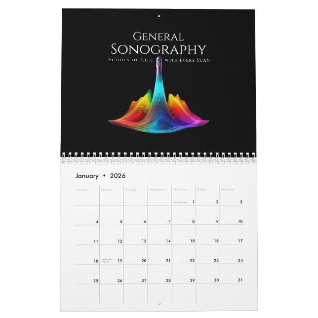 Allgemeine Sonographie-farbige Ultraschallwellen Kalender (Jan 2026)