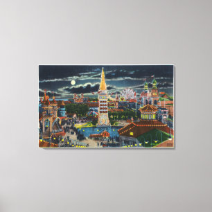 Allgemeiner Blick auf den Luna Park bei Nacht Leinwanddruck