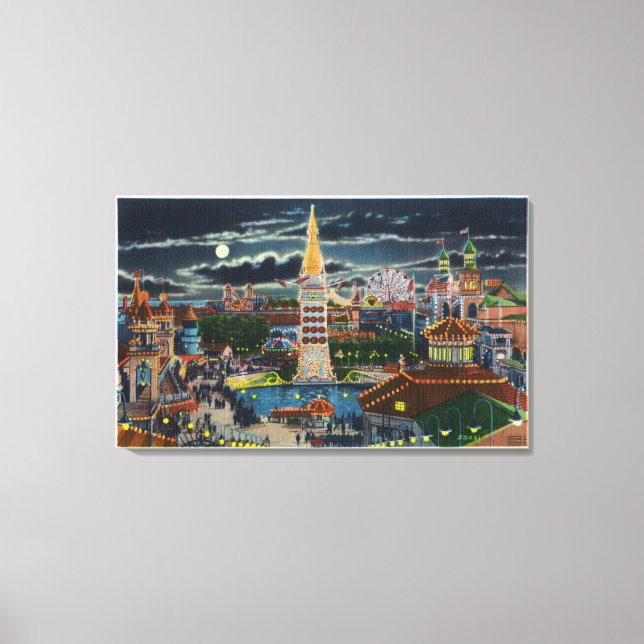 Allgemeiner Blick auf den Luna Park bei Nacht Leinwanddruck (Vorderseite)
