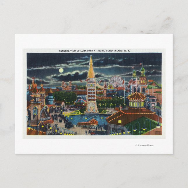 Allgemeiner Blick auf den Luna Park bei Nacht Postkarte (Vorderseite)