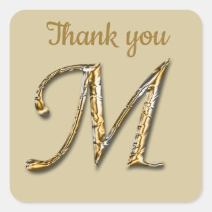 Allgemeines Dankeschön an Gold Silver Letter M Mon Quadratischer Aufkleber