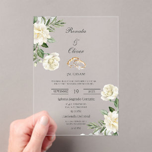 Alliance de mariage à fleurs blanches Invitation d