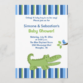 Alligator Baby Dusche Einladung blau/grün 12x18