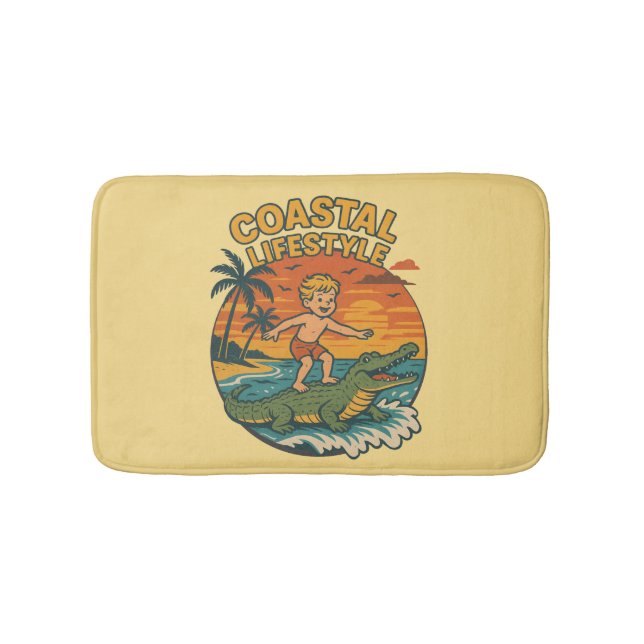 Alligator Beach Surfing | Retro Gator Coastal Surf Badematte (Vorderseite)