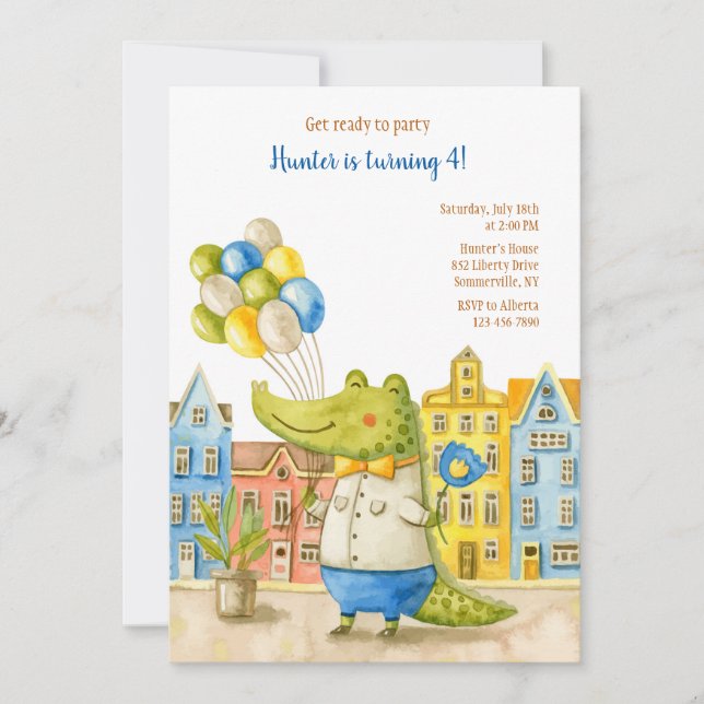 Alligator Birthday Party Einladung (Vorderseite)