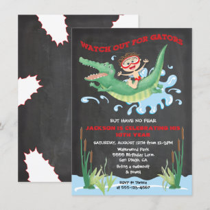 Alligator Birthday swimming Party Invitations