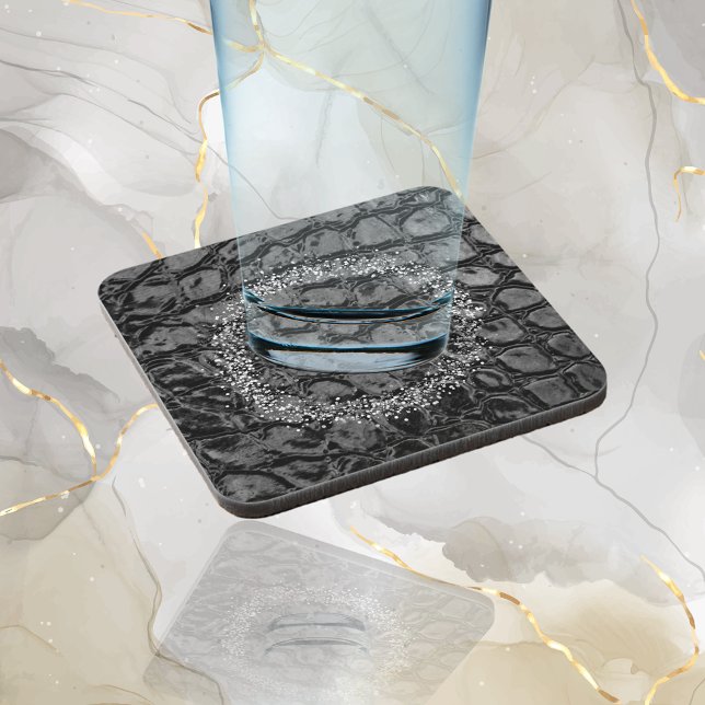 Alligator Black Imitats Leather | Ihr Logo Getränkeuntersetzer (Von Creator hochgeladen)