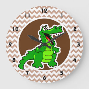 Alligator; braun Zickzack Große Wanduhr