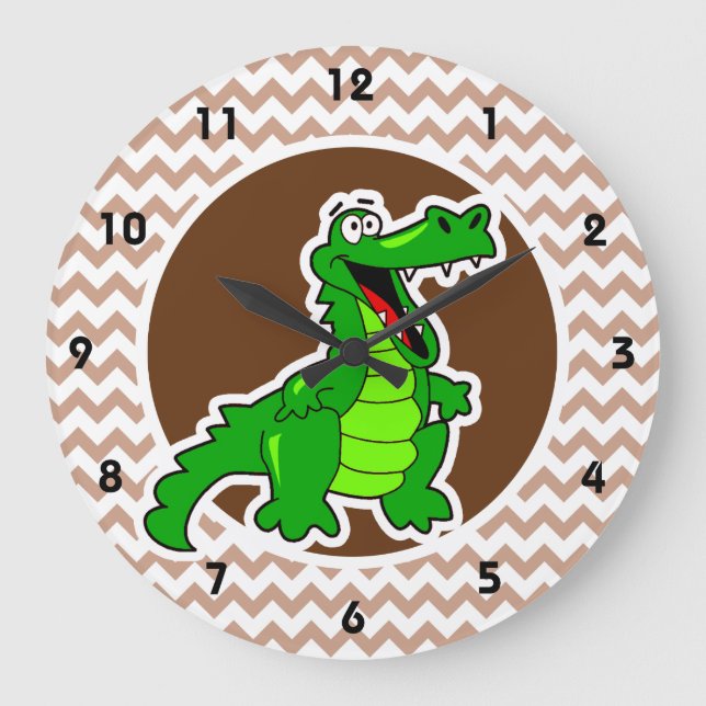 Alligator; braun Zickzack Große Wanduhr (Vorderseite)