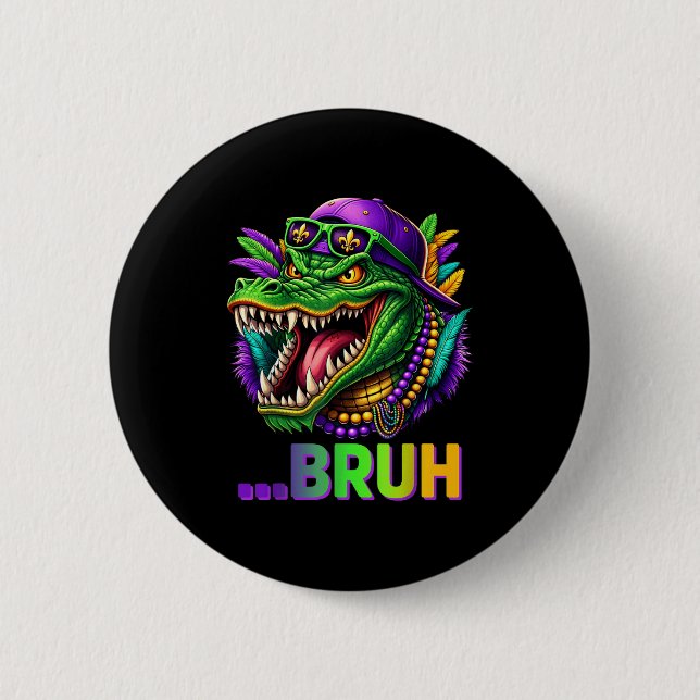 Alligator Bruh Mardi Gras Costume Men Women Kids  Button (Vorderseite)