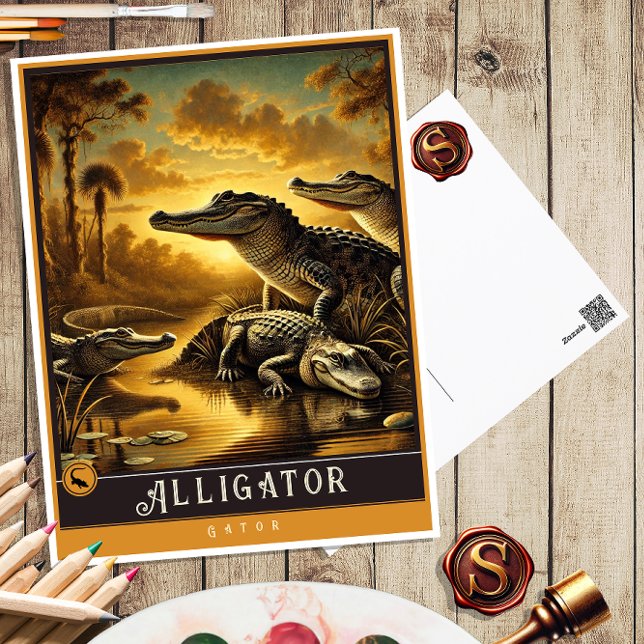 Alligator | Carte postale Famille Vintage Animal (Créateur téléchargé)