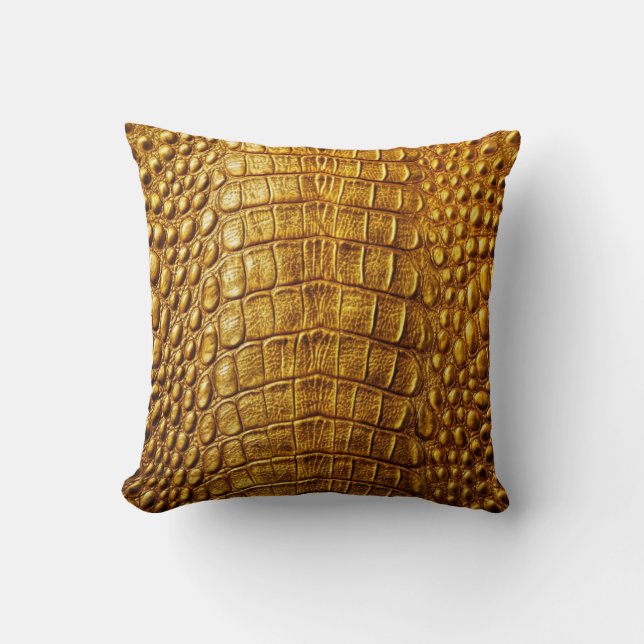 Alligator Crocodile Skin Imitate Altes Goldleder Kissen (Vorderseite)