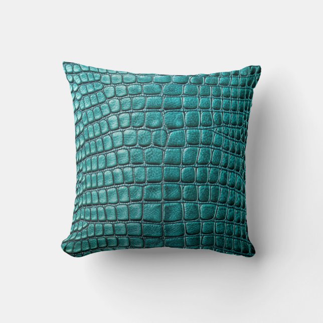 Alligator Crocodile Skin Imitate Aquamarin Leder Kissen (Vorderseite)