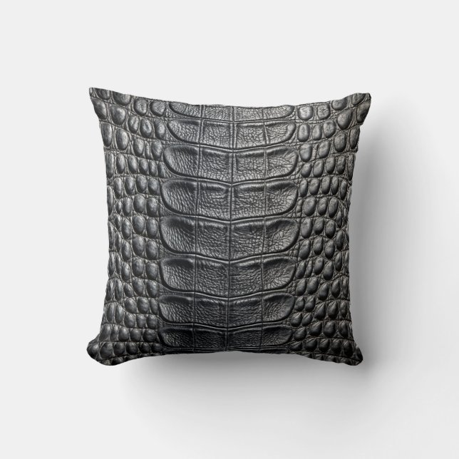Alligator Crocodile Skin Imitate Black Leather Kissen (Vorderseite)
