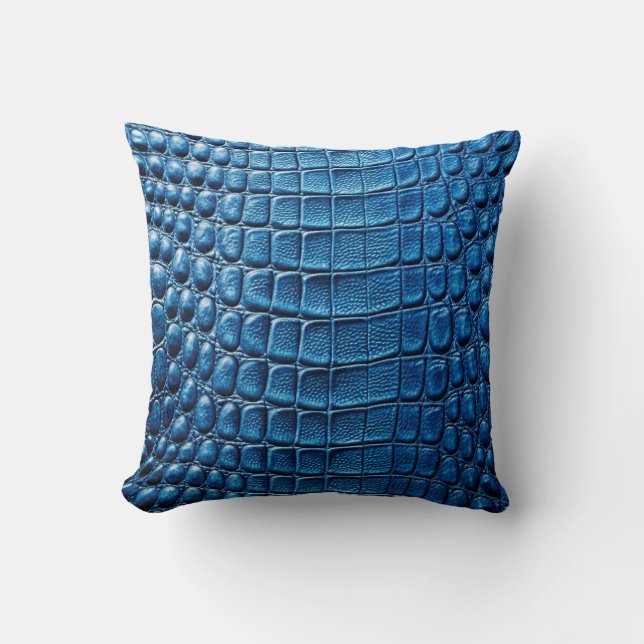 Alligator Crocodile Skin Imitate Navy Blue Leather Kissen (Vorderseite)