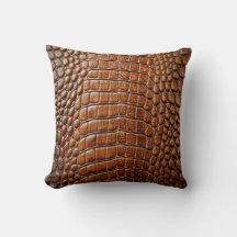 Alligator Crocodile Skin Imitate Shiny Brown Leath