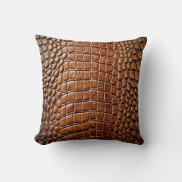Alligator Crocodile Skin Imitate Shiny Brown Leath Kissen