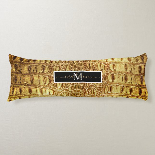 Alligator Crocodile Skin Shiny Gold Personalisiert Seitenschläferkissen (Vorderseite)