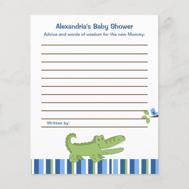 Alligator Custom Flyer Baby Shower Advisor Cards (Vorderseite)