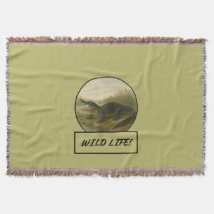 Alligator Dark Khaki Throw Blanket Decke
