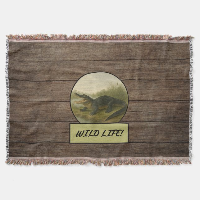 Alligator Dark Wood Throw Blanket Decke (Vorderseite)
